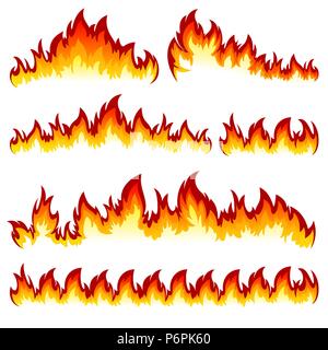 Flammen in verschiedenen Formen auf einem weißen Hintergrund. Stock Vektor