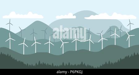 Quelle erneuerbarer Energie - wind turbine Landschaft Vector Illustration. Stock Vektor