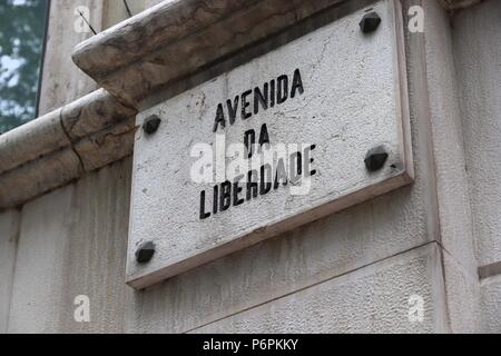 Avenida Da Liberdade unterzeichnen in Lissabon, Portugal. Liberty Avenue. Stockfoto