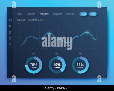 Dashboard Infografik Vorlage mit modernem Design die jährliche Statistik Diagramme. Elemente der Benutzeroberfläche Stock Vektor