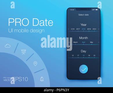 Datum Anwendung UI Design Konzept. Vektor Stock Vektor