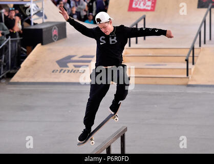 Prag, Tschechische Republik. 01. Juli, 2018. Jake Ilardi (USA) konkurriert in der mystischen Sk8Cup 2018 in World Cup Skateboarding (WKS) in Prag, Tschechische Republik, am 1. Juli 2018. Credit: Roman Vondrous/CTK Photo/Alamy leben Nachrichten Stockfoto