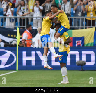 SAMARA - Russland - Juli 02, 2018: WM-Fußballspiel zwischen Brasilien und Mexiko in SAMARA ARENA Stockfoto