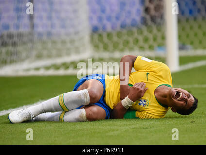 SAMARA - Russland - Juli 02, 2018: WM-Fußballspiel zwischen Brasilien und Mexiko in SAMARA ARENA Stockfoto