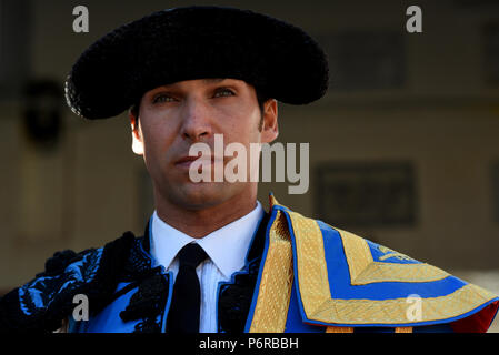 Soria, Spanien. 01. Juli, 2018. Spanische Stierkämpfer Cayetano Rivera dargestellt, während ein Stierkampf in der "La Chata - Stierkampfarena in Soria, im Norden von Spanien. Credit: Jorge Sanz/Pacific Press/Alamy leben Nachrichten Stockfoto