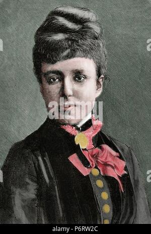 Maria Christina von Österreich (1858-1929). Königin von Spanien. Zweite Frau von König Alfonso XII. Regent während der Minorität ihres Sohnes Alfons XIII. Kupferstich von Arturo Carretero. Almanaque De La Ilustracion, 1880. Farbige. Stockfoto