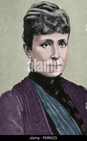 Maria Christina von Österreich (1858-1929). Königin von Spanien. Zweite Frau von König Alfonso XII. Regent während der Minorität ihres Sohnes Alfons XIII. Kupferstich von P. y Valor. La Ilustracion Iberica, 1888. Farbige. Stockfoto