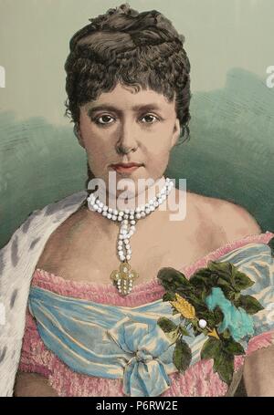 Maria Christina von Österreich (1858-1929). Königin von Spanien. Zweite Frau von König Alfonso XII. Regent während der Minorität ihres Sohnes Alfons XIII. Gravur. Almanaque De La Ilustracion, 1881. Farbige. Stockfoto