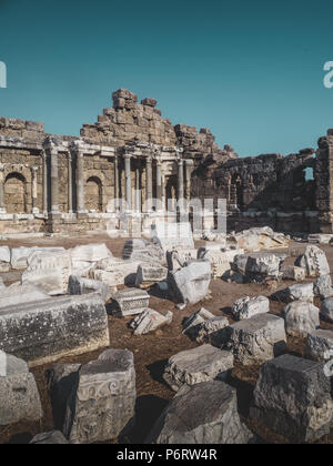 Ruinen von Aspendos Aspendos, Türkei spät in den Tag. Stockfoto