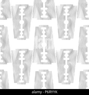 Traditional Double Edge Razor Blade nahtlose Muster. Werkzeug für Haarschnitt und eine Rasur. Edelstahl Sheving Ausrüstung. Stock Vektor