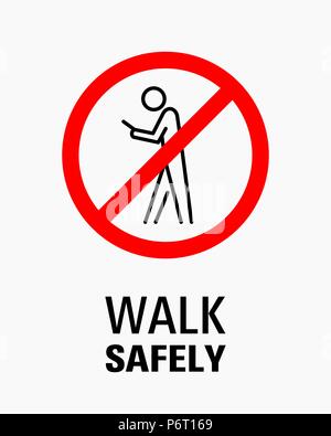 Sie ihr Smartphone während des Gehens zeichen Vector Illustration. Stock Vektor