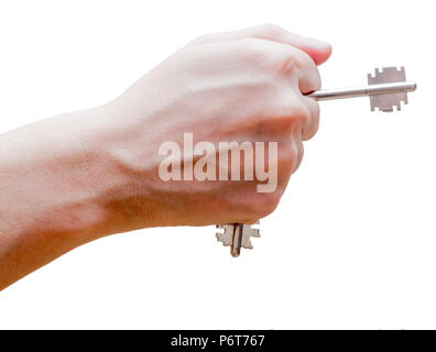 Frau Faust mit abgeschnittenen Tasten. Mit der improvisierten Material (Tür Schlüssel) für Schutz. Der Schlag mit der Faust wird mehr Schaden verursachen. Selbstverteidigung conc Stockfoto