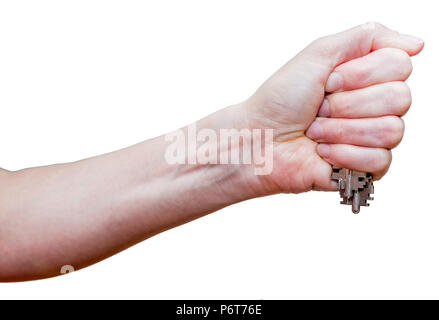 Frau Faust mit abgeschnittenen Tasten. Mit der improvisierten Material (Tür Schlüssel) für Schutz. Der Schlag mit der Faust wird mehr Schaden verursachen. Selbstverteidigung conc Stockfoto