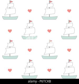 Cute cartoon Segelboote nahtlose Vektor Muster hintergrund abbildung Stock Vektor
