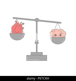 Cute cartoon Vektor Herz und Gehirn auf Skalen lustiges Konzept Abbildung Stock Vektor