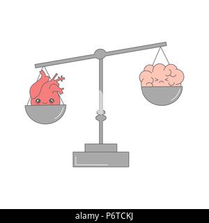 Cute cartoon Vektor Herz und Gehirn auf Skalen lustiges Konzept Abbildung Stock Vektor