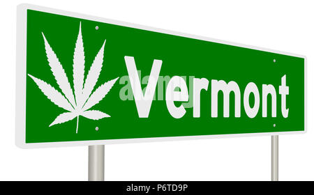 Grüne Hinweisschild mit Marihuana Blatt für Vermont Stockfoto