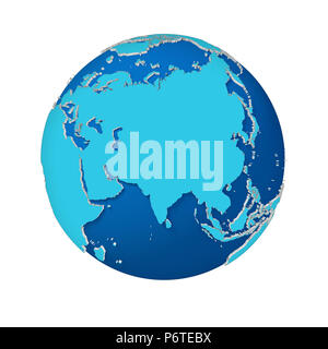 Abstrakten 3d Darstellung der Erde Übersicht Continental anzeigen Asien. Hohe Auflösung detaillierte isoliert 3d Erde gemacht. Stockfoto