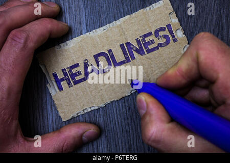 Text Zeichen zeigen Schlagzeilen Motivationale nennen. Konzeptionelle Foto als Überschrift oben auf einen Artikel in der Zeitung Mann Holding blaue Markierung Ideen mich Stockfoto