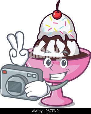 Fotograf Eisbecher Maskottchen Karikatur Stock Vektor