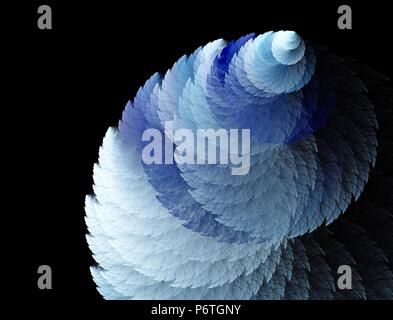 Helle fractal Abstraktion. Spiralförmige locken in blauen Tönen der Farbe. Schwarzer Hintergrund Stockfoto