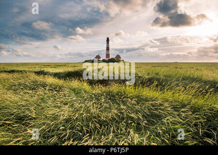 Leuchtturm Westerhever, Eiderstedt, Nordfriesland, Schleswig-Holstein, Deutschland. Stockfoto