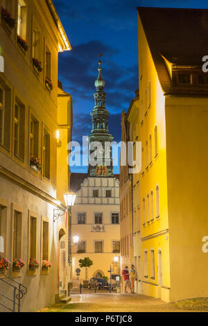 St. Marien Kirche in der Dämmerung, Pirna, Sachsen, Deutschland Stockfoto