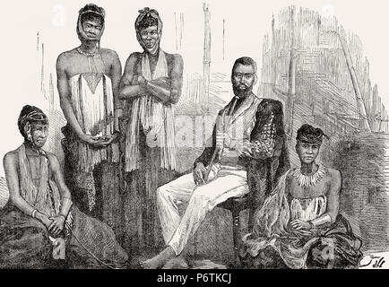 Mgolombane Sandile und seine Weiber, 1820-1878, ein Hauptmann der Ngqika, Xhosa Nation, Südafrika, vom britischen Schlachten auf Land und Meer, von James Grant Stockfoto