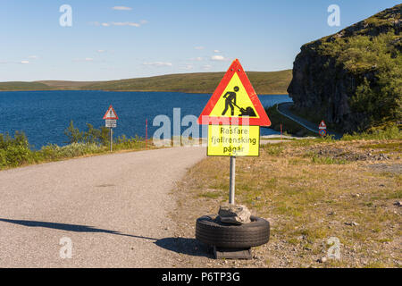 Norwegische Schild Warnschild, Straßenarbeiten. Stockfoto