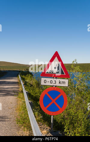 Norwegische Schild Warnschild, Straßenarbeiten. Stockfoto