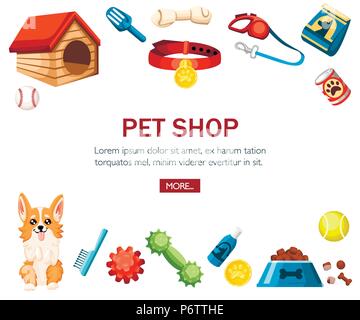 Zubehör für Heimtiere. Pet Shop dekorative Symbole. Zubehör für Hunde. Flache Vector Illustration auf weißem Hintergrund. Konzept Design für die Website oder adverti Stock Vektor