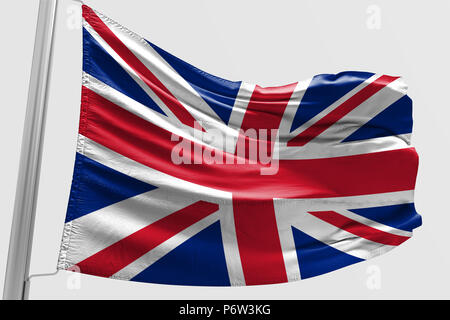 Isolierte Großbritannien Flagge schwenkten 3d Realistische United Kingdom fabric Stockfoto