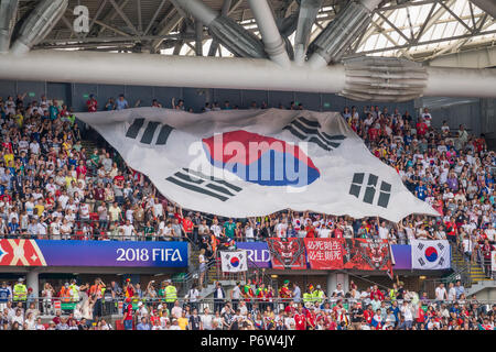 Koreanische Fußballfans während der FIFA WM 2018 in Russland Stockfoto