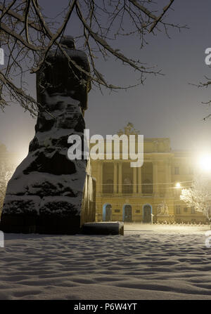 Lemberg, Ukraine - November 13, 2016: Ivan Franko Monument und der National Universität Lwiw Hauptgebäude. Schöne Nacht winter Stadtbild im Zentrum Stockfoto