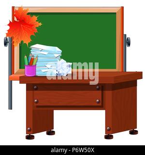Die Lehrer Schreibtisch und Schiefertafel mit Platz für Ihren Text. Urlaub der Tag des Wissens. Vektor cartoon Close-up Abbildung: Stock Vektor