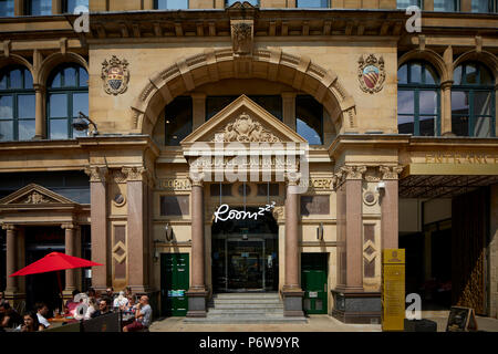 Denkmalgeschützte Gebäude Manchester Corn Exchange in Exchange Square. Stockfoto