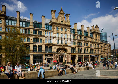 Denkmalgeschützte Gebäude Manchester Corn Exchange in Exchange Square. Stockfoto