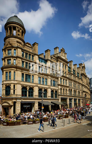 Denkmalgeschützte Gebäude Manchester Corn Exchange in Exchange Square. Stockfoto