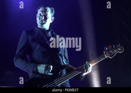 ZAGREB, KROATIEN - 27 Juni, 2018: American Rock Band Interpol führt auf der Hauptbühne im 13. INmusic Festival am See Jarun Stockfoto