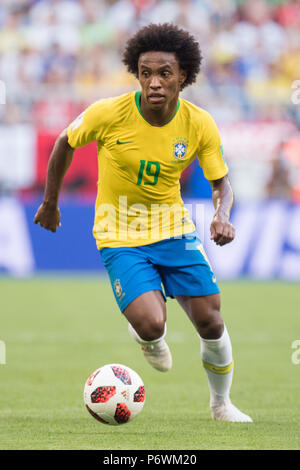 Samara, Russland. 02 Juli, 2018. William (BRA) mit Kugel, Single Action mit Kugel, Aktion, vollständige Abbildung, Porträt, Brasilien (BRA) - Mexiko (RUS) 2:0, Runde 16, Spiel 53, am 07/02/2018 in Samara; Fußball-WM 2018 in Russland vom 14.06. - 15.07.2018. | Verwendung der weltweiten Kredit: dpa/Alamy leben Nachrichten Stockfoto