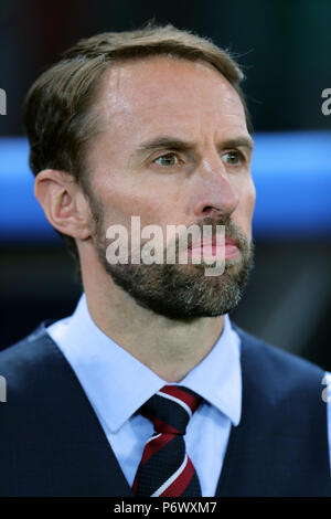 Moskau, Russland. 3. Juli 2018. England Manager Gareth Southgate KOLUMBIEN V ENGLAND KOLUMBIEN V England, 2018 FIFA WORLD CUP RUSSLAND 03 Juli 2018 GBC 9168 2018 FIFA WM Stadion Spartak Moskau Russland STRENG REDAKTIONELLE VERWENDUNG NUR. Wenn der Spieler/Spieler in diesem Bild dargestellt ist/Spielen für einen englischen Club oder das England National Team. Dann ist dieses Bild darf nur für redaktionelle Zwecke verwendet werden. Keine kommerzielle Nutzung. Folgende Verwendungen sind auch dann eingeschränkt, wenn in einem redaktionellen Kontext: Verwendung in Verbindung mit oder als Teil eines nicht autorisierten Audio-, Video-, Daten-, Spielpläne, Verein/liga Logos, Wette Stockfoto