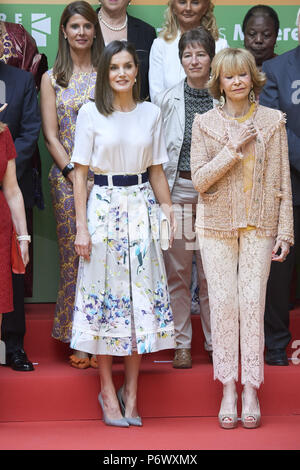 Madrid, Spanien. 3. Juli 2018. Queen Letizia von Spanien besucht besucht eine Tagung 'Mujeres por Afrika" Stiftung bei Endesa Hauptsitz in Madrid, Spanien Credit: Jack Abuin/ZUMA Draht/Alamy leben Nachrichten Stockfoto