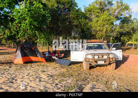 Camping am Strand von Seisia, Cape York Halbinsel, Far North Queensland, FNQ, QLD, Australien Stockfoto