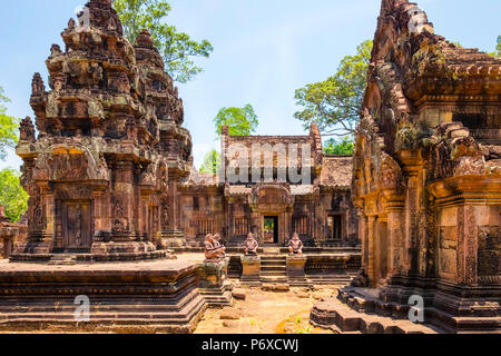 Prasat Banteay Srei Tempel Ruinen, UNESCO-Weltkulturerbe, Provinz Siem Reap, Kambodscha Stockfoto