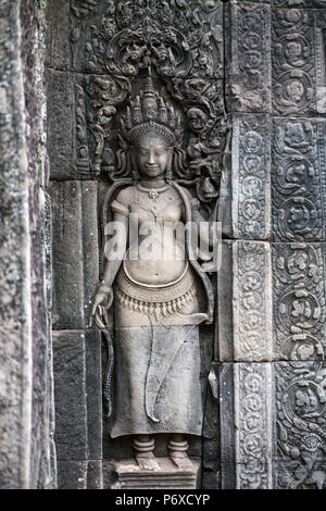 Asien, Kambodscha, Siem Reap, Angkor, Angkor Wat, Tempel Schnitzen eines aspara an der Seite von Angkor Wat Stockfoto