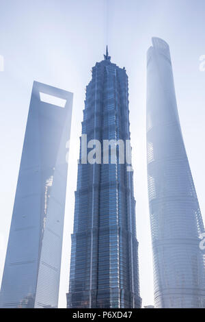 Jinmao Tower, Shanghai World Financial Center & Shanghai Tower, Pudong, Shanghai Tower, Shanghai, China Stockfoto