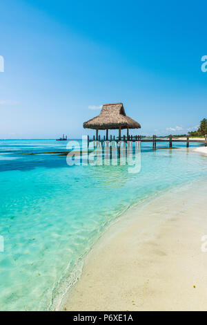 Playa Blanca, Punta Cana, Dominikanische Republik, Karibik. Strohgedeckte Hütte am Strand. Stockfoto
