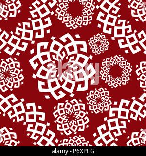 Stammes-Musterdesign. Sibirische Folk geometrischen Drucken mit ornamentalen Motiven Khanty Leute in ihrer authentischen Farben blau, Orange und braun auf ein e Stock Vektor