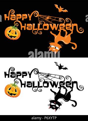 Happy Halloween Thema mit cat Spider bat und Kürbis isoliert Stock Vektor