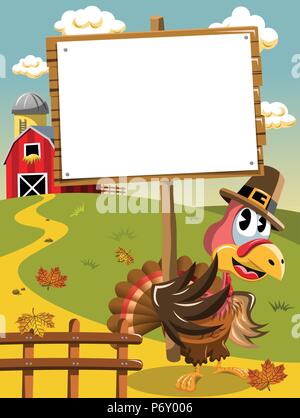 Thanksgiving Day pilgrim Türkei Holding leer Holz- Banner Stock Vektor